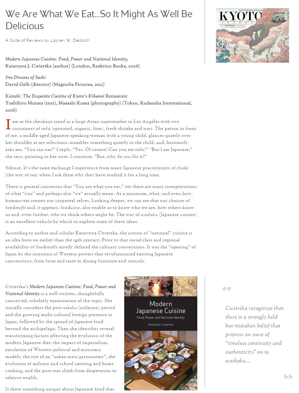 We Are What We Eat…So It Might As Well Be Delicious Kyoto Journal - article snippet